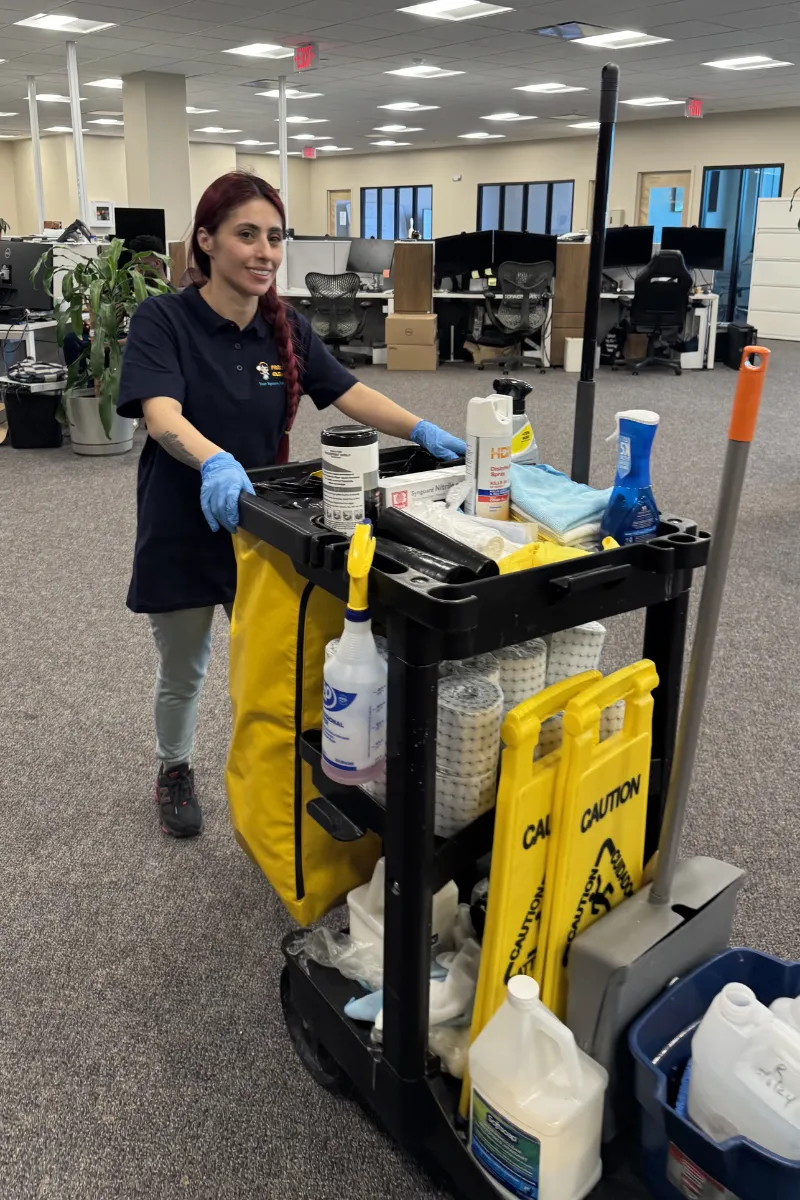 Professional cleaning cart with commercial supplies